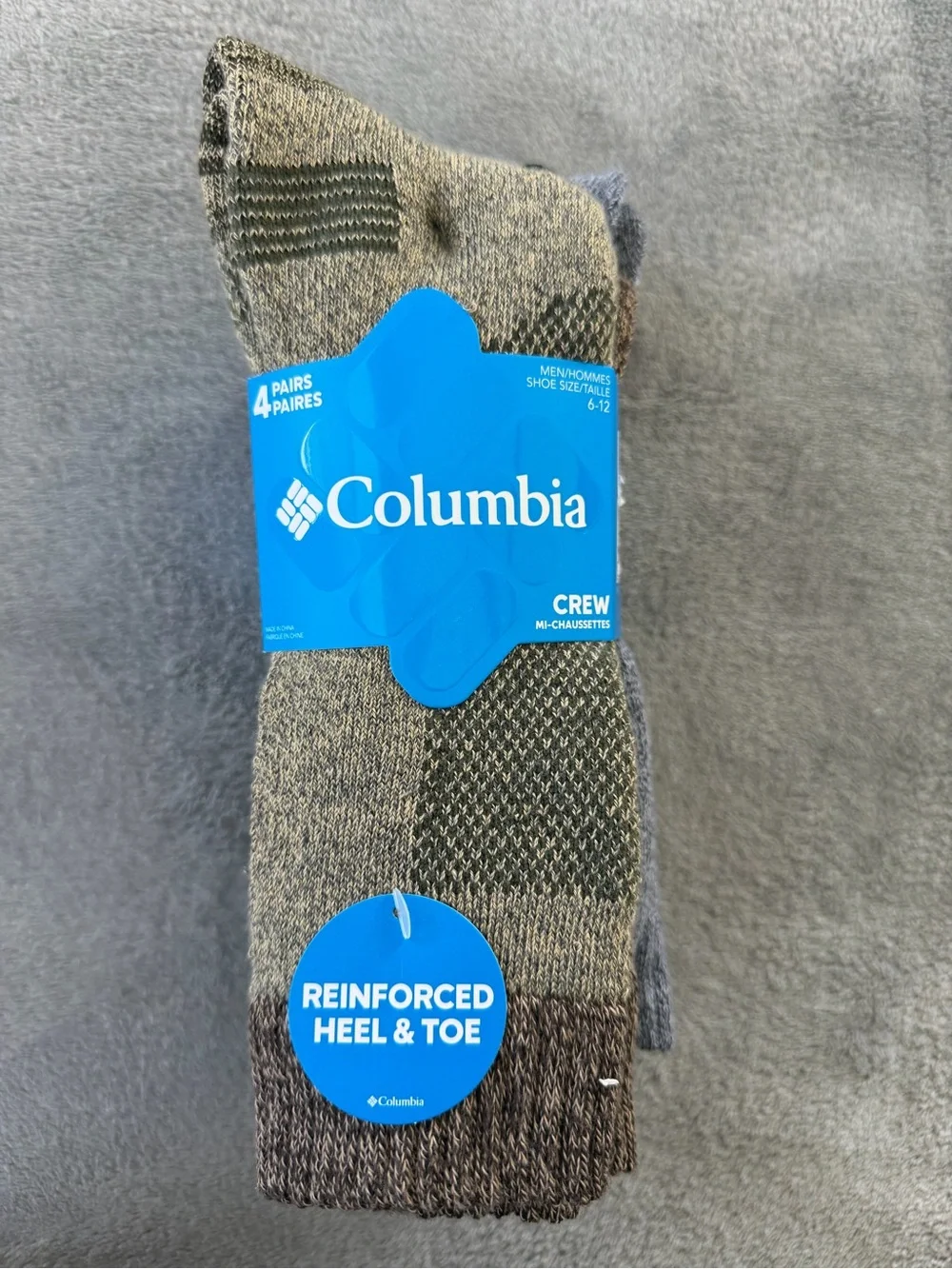 (4 Pairs) Columbia Crew Socks - Black, Gray & Brown Accent